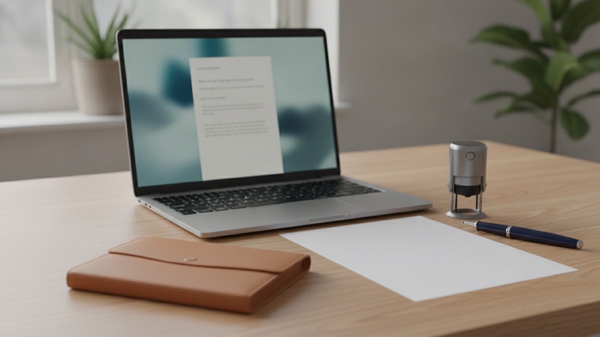 State unclaimed property claim forms, laptop, and document folder on a bright desk
